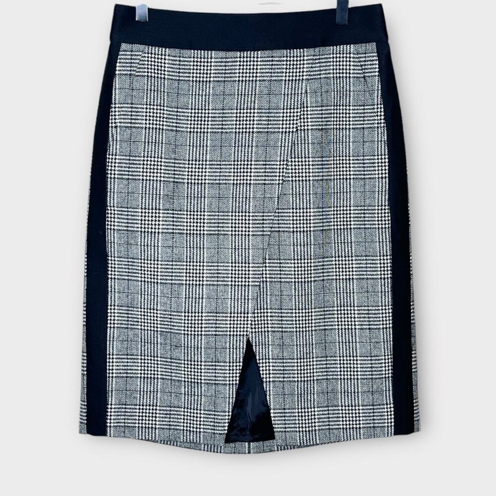 NWOT J. CREW black/white houndstooth plaid wool blend pencil skirt size 6 office